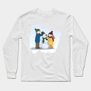 Couple in love Boy and Girl making Snowman Long Sleeve T-Shirt